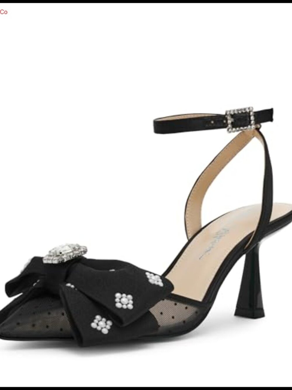 Pointed Toe Stiletto Pump with Ankle Strap Pearl Embellishment